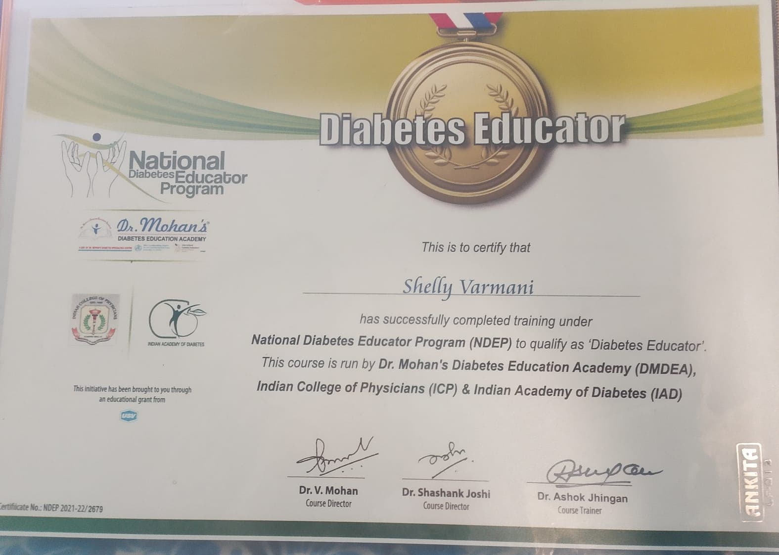 Certified Diabetes Educator, issued by National Diabetes Educator Program (NDEP)